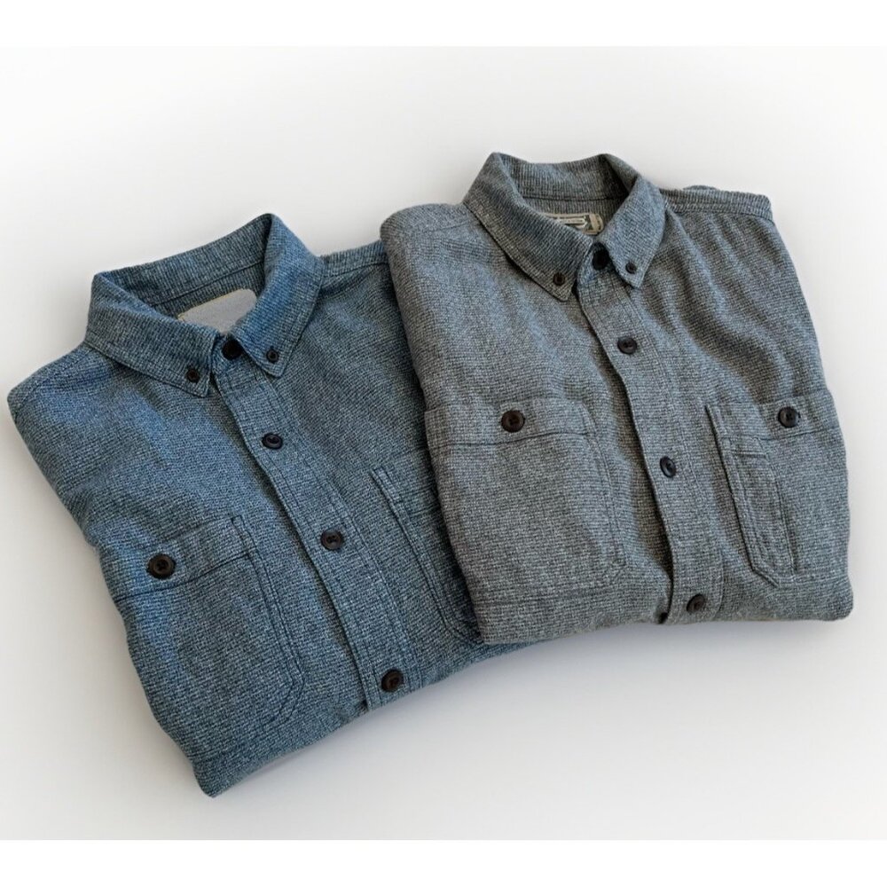 (2) Duluth Trading Co Shirt Mens sz M Free Swingin Flannel Button Down Grey Blue